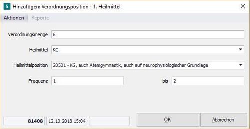 Heilmittelauswahl des ersten Heilmittels nach Heilmittelkatalog, Physiotherapie, Ergotherapie, Logopädie, Podologie, Praxissoftware